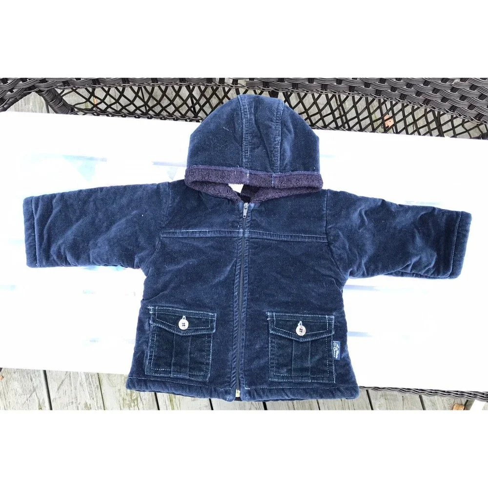 Boys La Petite Ourse coat jacket blue navy France 3-6 mos Corduroy sherpa terry